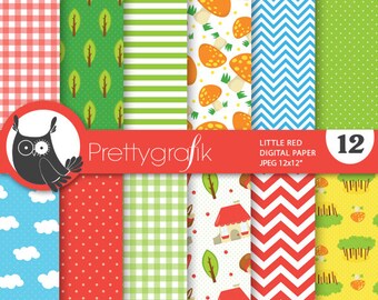 Little red digital patterns, commercial use, scrapbook papers, background  - PS729