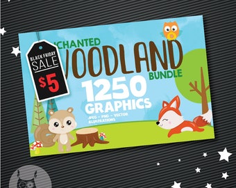 Enchanted woodland graphic set, animal clipart commercial use, woodland clipart, animals vector graphics, digital images