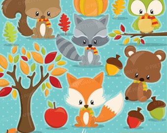 Fall animals clipart commercial use, clipart season vector graphics, digital clip art, woodland digital images - CL907