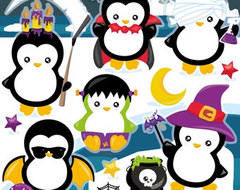 Halloween Penguins, clipart, clipart commercial use,  vector graphics,  clip art, digital images - CL1809
