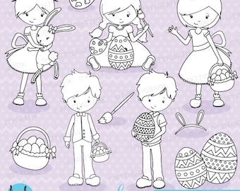 Easter kids digital stamp commercial use, vector graphics, digital stamp, digital images - DS641