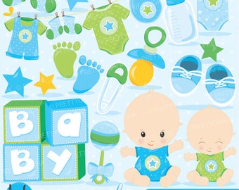 Baby boyclipart commercial use, baby shower vector graphics, blue digital clip art, digital images - CL829