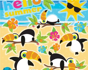 Hello Summer Toucan clipart commercial use,  vector graphics,  digital clip art,  digital images - CL1265