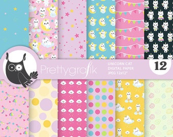 Unicorn Cat,  patterns, commercial use, scrapbook papers, background - PS1288