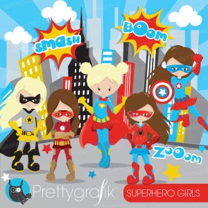 Superhero girls clipart commercial use, superhero kids vector graphics, digital clip art, digital images - CL884