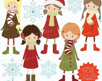 80% OFF SALE winter christmas girls clipart commercial use, vector graphics, digital clip art, digital images - CL443