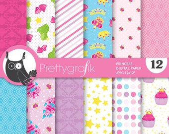 Princess digital paper, commercial use, scrapbook patterns, background  - PS676