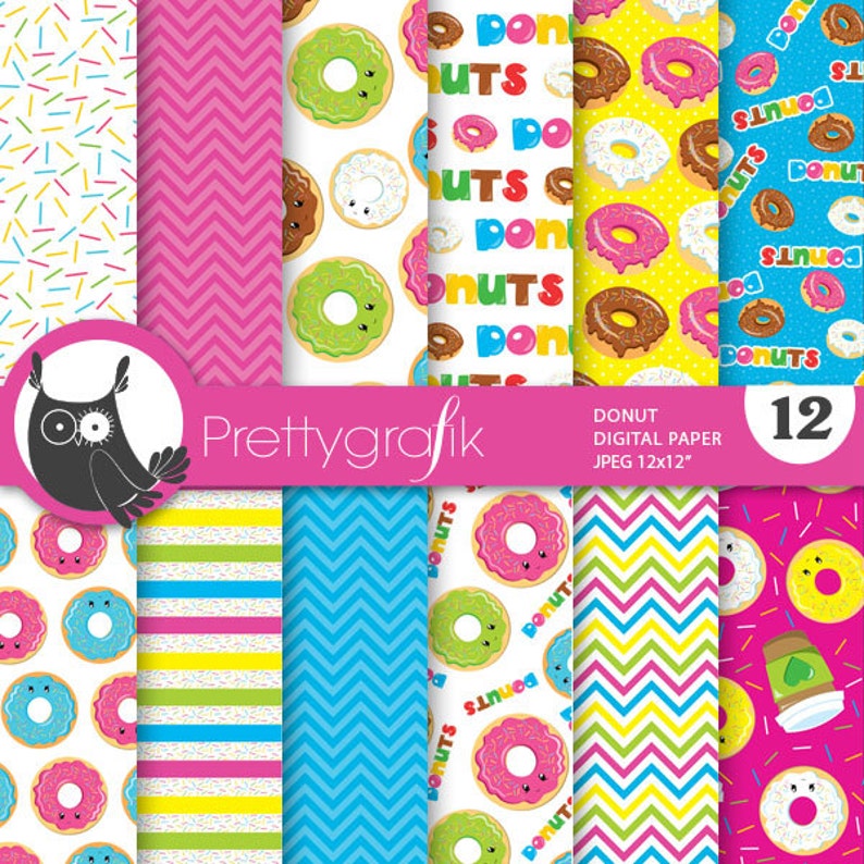 Delicious donuts digital paper, commercial use, scrapbook patterns, background, dessert PS721 image 1