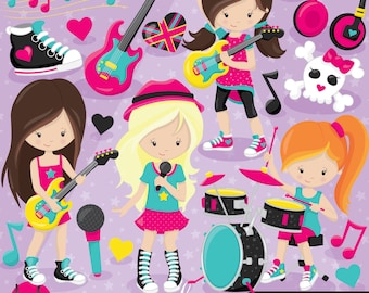 Rock star girls clipart commercial use, music vector graphics,  digital clip art, digital images - CL808