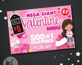 Valentine mega BUNDLE graphic set,  commercial use, valentine clipart, love vector graphics, digital images - prettygrafik