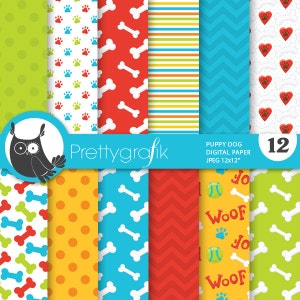 Puppy dog digital patterns, commercial use, scrapbook papers, background, bones, paws - PS700