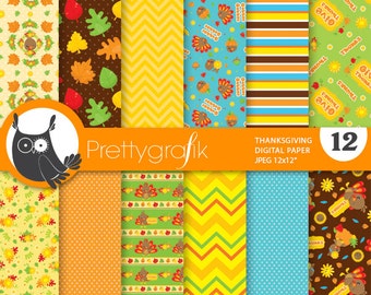 Thanksgiving digital paper, commercial use, Thanksgiving turkey scrapbook patterns, Thanksgiving background chevron - PS829