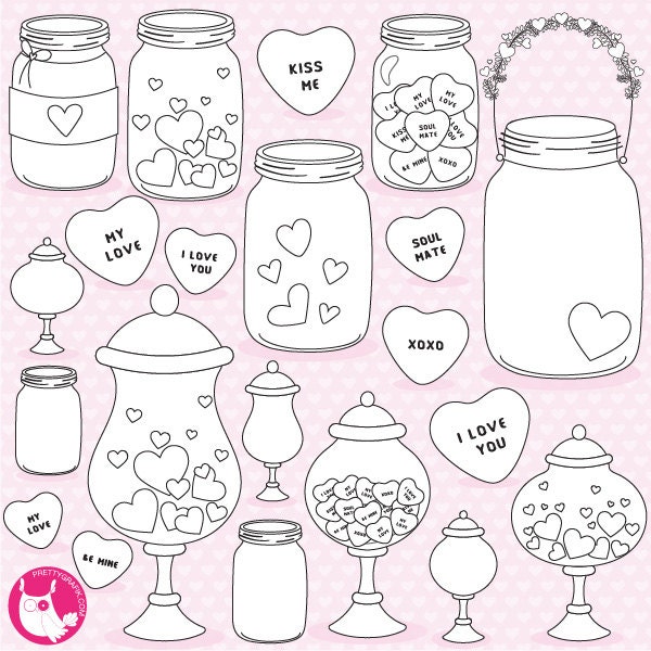 Valentine mason jars digital stamp commercial use, vector graphics, digital stamp,  - DS1054