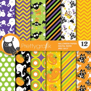 Halloween digital patterns, commercial use, scrapbook papers, background  - PS655