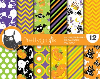 Halloween digital patterns, commercial use, scrapbook papers, background  - PS655