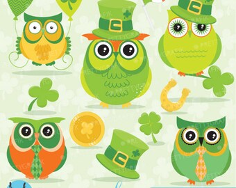 St-patrick's owls clipart commercial use, st-paddy's vector graphics, digital clip art, digital images - CL638