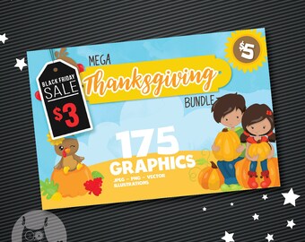 Thanksgiving BUNDLE graphic set,  Thanksgiving clipart commercial use, fall clipart, vector graphics, digital images