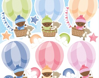 Baby in a hot air balloon, clipart, clipart commercial use,  vector graphics,  clip art, digital images - CL1577