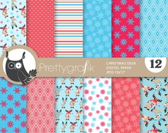 Christmas Reindeers digital paper, commercial use, scrapbook patterns, background  - PS1048