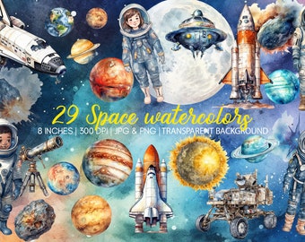 space clipart watercolor, spaceship png, graphics, printable, commercial use, instant download