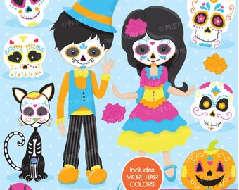 Sugar skull kids clipart usage commercial, graphiques vectoriels, clipart, images, jour des morts, dia de los muertos - CL689