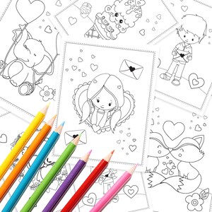 Valentine Coloring book, Printable colouring book, Valentine colouring pages, Valentine's day coloring , instant PDF CB101 image 2