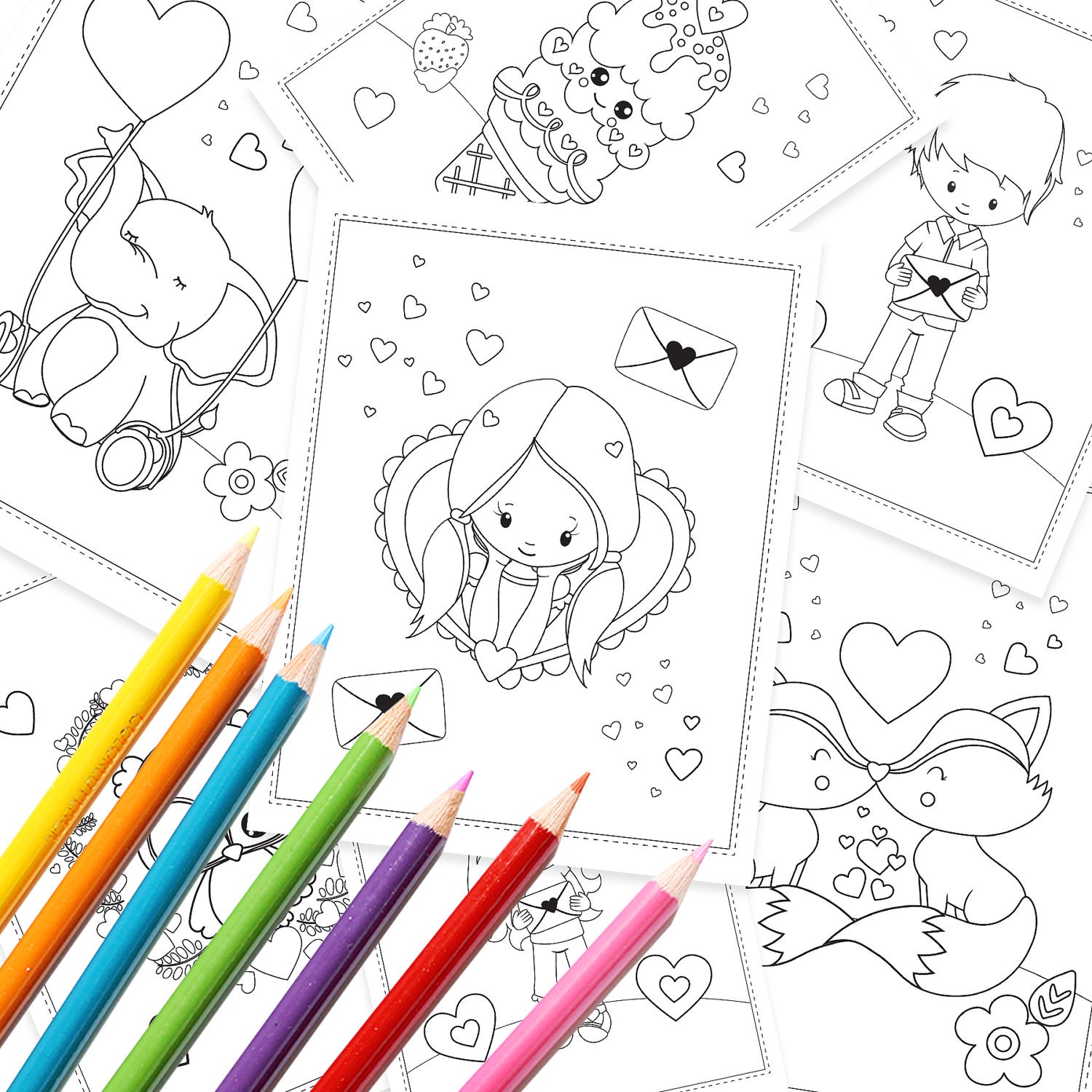 Valentine Coloring Book Printable Colouring Book Valentine | Etsy