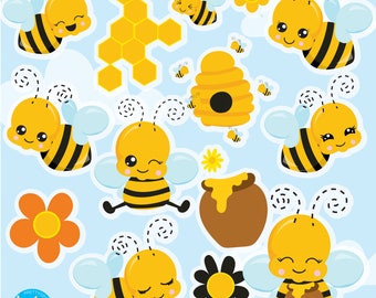 Kawaii Honeybees clipart commercial use,  vector graphics,  digital clip art,  digital images - CL1256