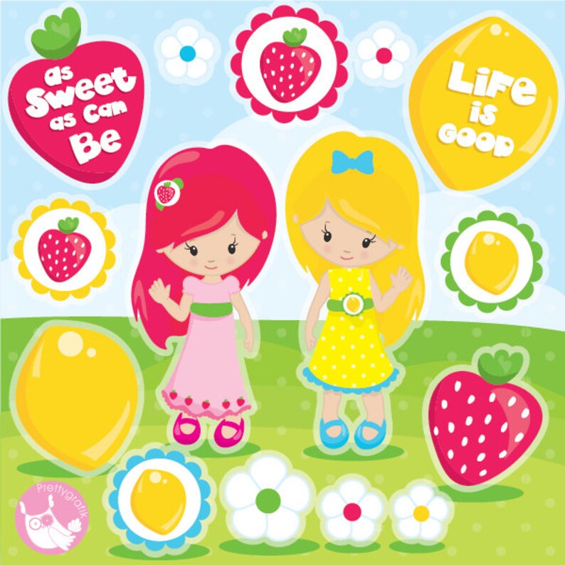 Strawberry girl clipart commercial use, lemon girl vector graphics, summer clipart, clip art, digital images CL991 image 1