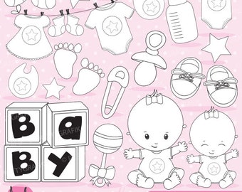 Baby girl digital stamp commercial use, baby shower vector graphics, digital stamp, digital images - DS828