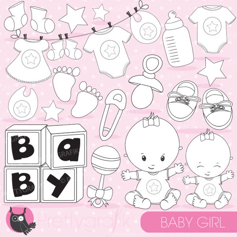 Baby girl digital stamp commercial use, baby shower vector graphics, digital stamp, digital images DS828 image 1