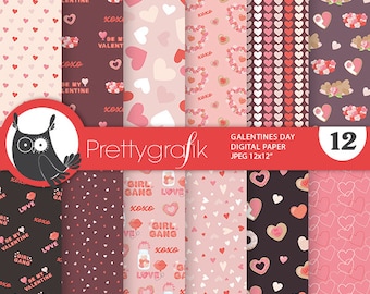 Galentines Day,  patterns, commercial use, scrapbook papers, background - PS1175