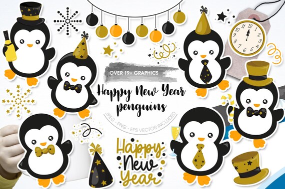 Happy New Year Penguin, clipart, clipart commercial use, vector