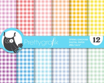 Spring gingham digital patterns, commercial use, scrapbook papers, background - PS701