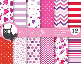 Valentine desserts digital paper, commercial use, valentine scrapbook patterns, background papers, candy - PS691