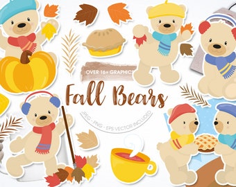 Fall Bears, clipart, clipart commercial use,  vector graphics,  clip art, digital images - CL1596