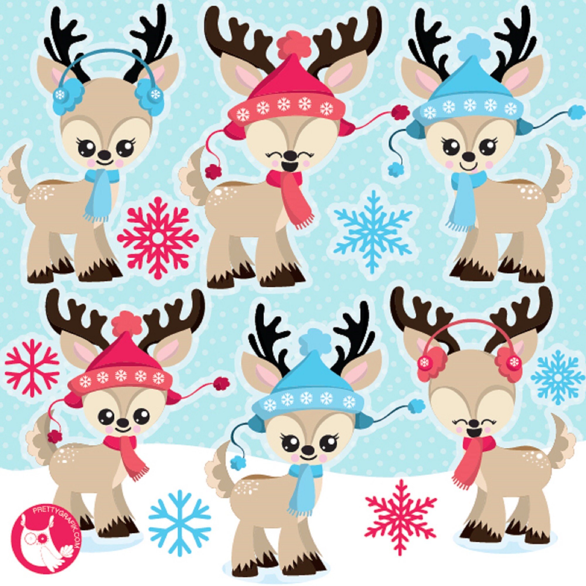 Christmas Kawaii Reindeer for scrapbooking, commercial use, vector graphics, digital clip art, images, - CL1299