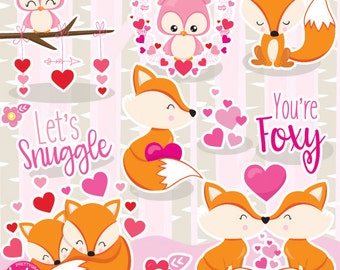 Valentine fox clipart commercial use, love foxes vector graphics, fox digital clip art, digital images  - CL1053