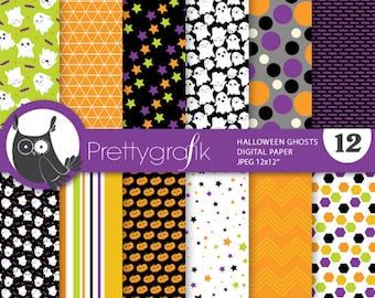 Ghost Halloween digital patterns, scrapbook papers commercial use,  scrapbook papers, background  - PS1040