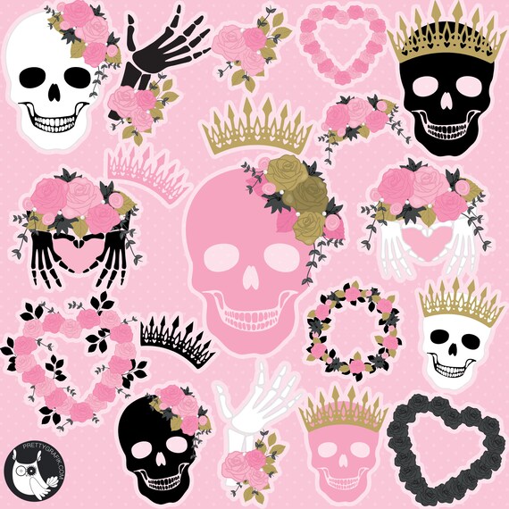 Pretty Skulls, clipart, clipart commercial use, vector graphics, clip art, digital images - CL1394 Il_570xn