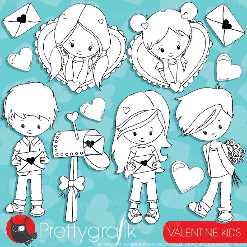 Valentine Kids digital stamp commercial use, vector graphics, digital stamp, digital images, Valentine clipart DS940 image 1