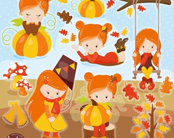 Fall Girls, clipart, clipart commercial use,  vector graphics,  clip art, digital images - CL1471
