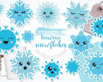 Kawaii Snowflakes, clipart, clipart commercial use,  vector graphics,  clip art, digital images - CL1671