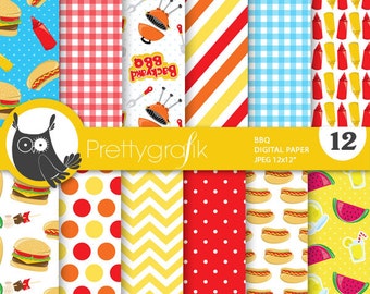 BBQ barbecue digital paper, commercial use, scrapbook patterns, background, fair - PS723