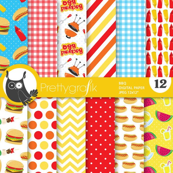 BBQ Barbecue Digital Paper Commercial Use Scrapbook Papers Etsy