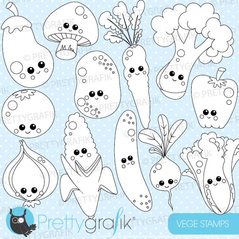 Vegetable digital stamp commercial use, vector graphics, digital stamp, kawaii DS922 image 1