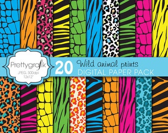 wild animal print digital paper, commercial use, scrapbook patterns, background zebra, tiger, leopard, crocodile - PS621