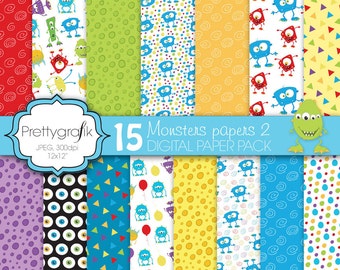 monster digital paper, commercial use, scrapbook patterns, background  - PS587