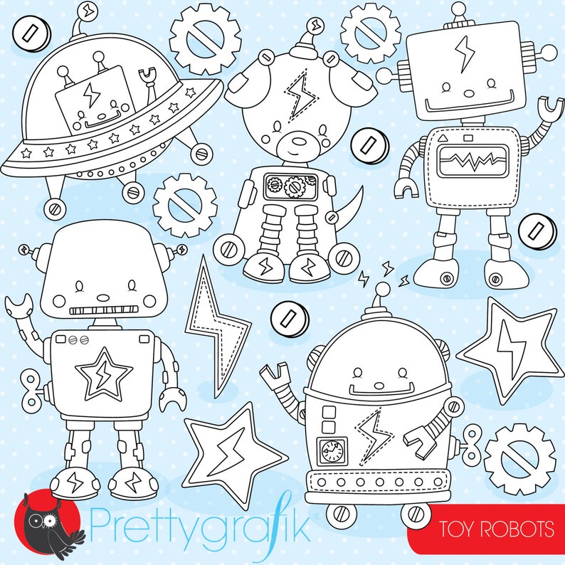 Toy robots digital stamp commercial use, vector graphics, digital stamp, digital images DS801 image 1