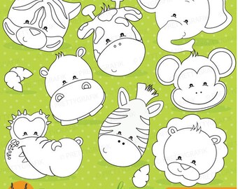 Animal faces digital stamp commercial use, vector graphics, digital stamp, digital images - DS719